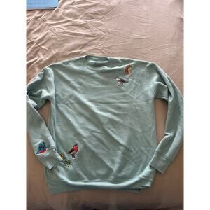 RARE Bird Collective Embroidered Birds sage green Crewneck Sweatshirt Size S